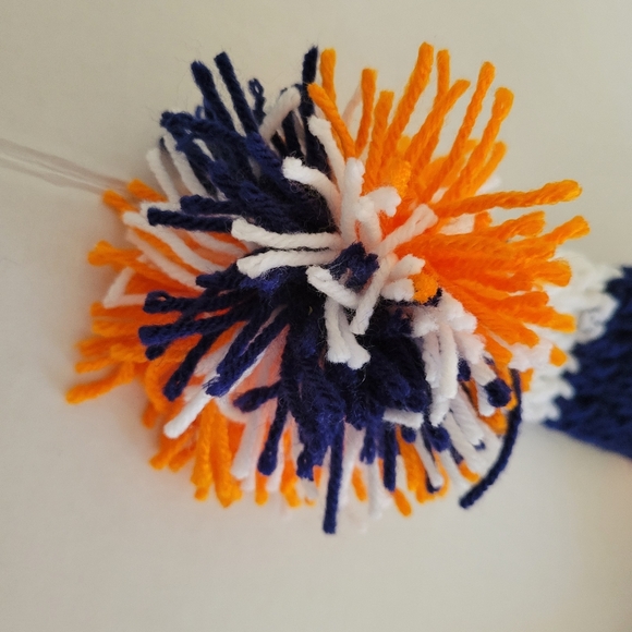 Striped Orange, Blue, and White Unisex Knit Crochet Stocking Cap Hat - Picture 3 of 3